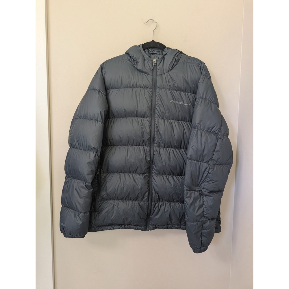 Eddie Bauer Mens Blue Wide Channel Hooded Down Jacket XL Puffer